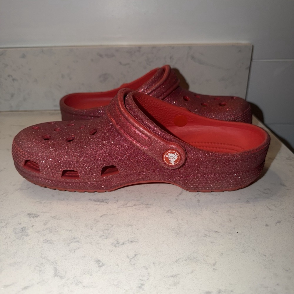 Crocs Classic Red Flame Glitter Clog Unisex Mens 5 Womens 7 Colorful Movie Inspo - Picture 3 of 8